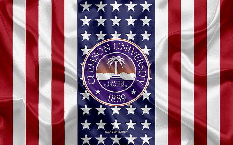 Clemson University Emblem, American Flag, Clemson University logo, Clemson, South Carolina, USA, Clemson University, HD wallpaper