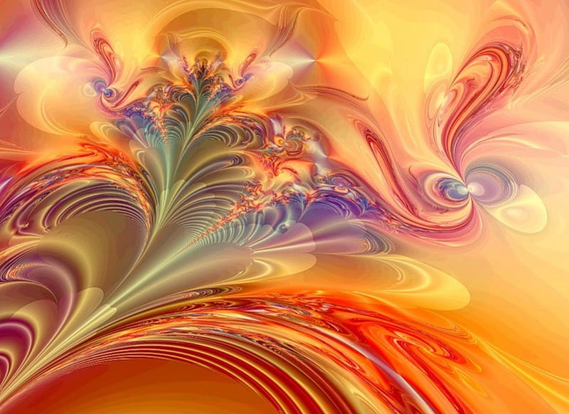 Fractal, colorful, art, orange, bonito, abstract, multicolored, imagination, HD wallpaper