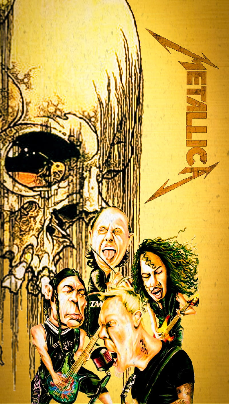 Metallica , band, heavy metal, james hetfield, kirk hammett, lars ulrich, logo, pushead, robert trujillo, skull, thrash metal, HD phone wallpaper