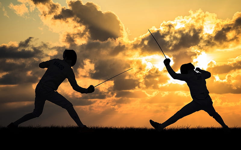 Fencing sunset-Sports themed, HD wallpaper
