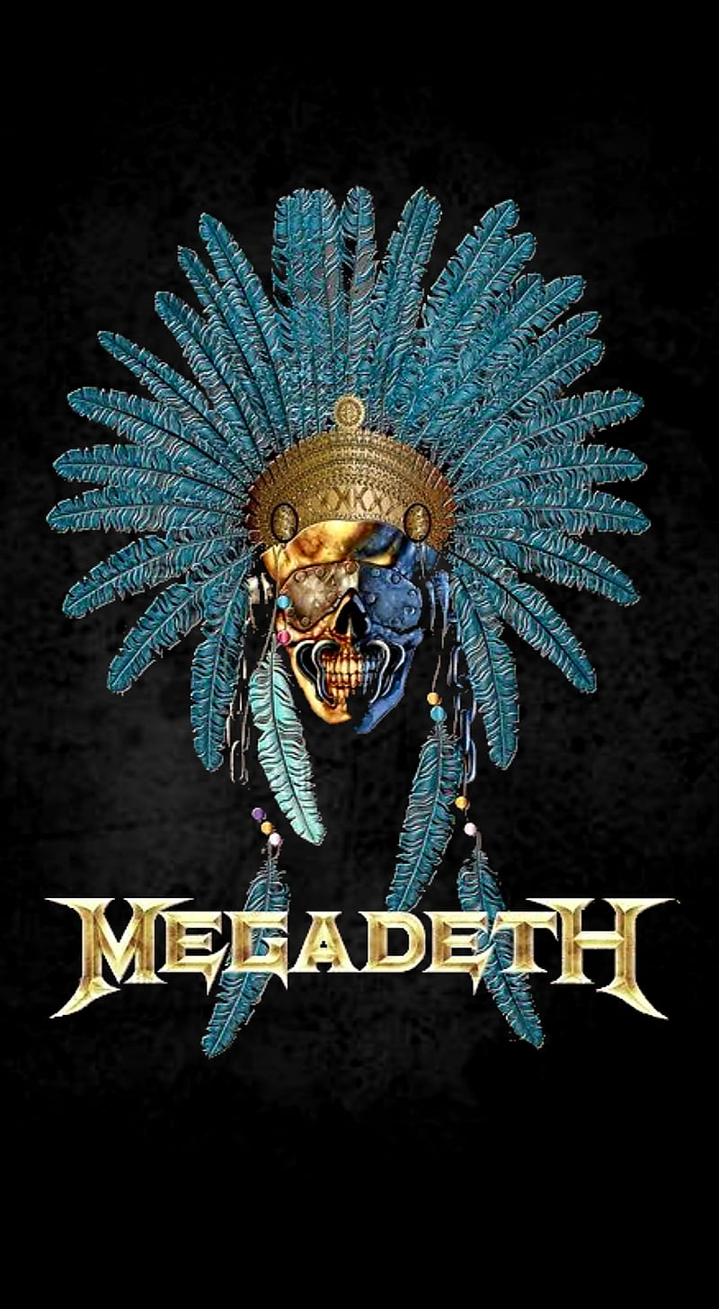 Megadeth, beads, feathers, indian headdress, indian warbonnett, logo, mascot, skull, HD phone wallpaper