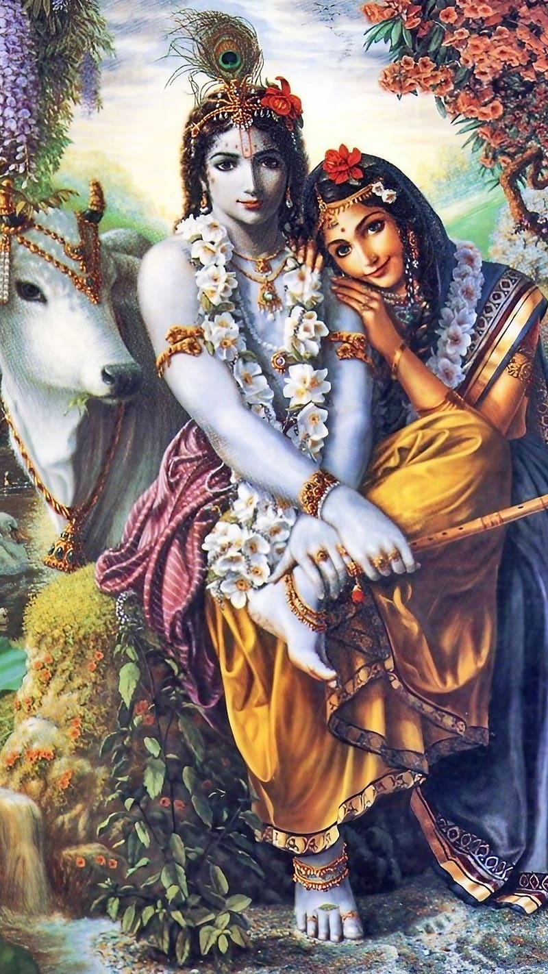 Radhe Krishna New, Cow Background, lord, god, HD phone wallpaper
