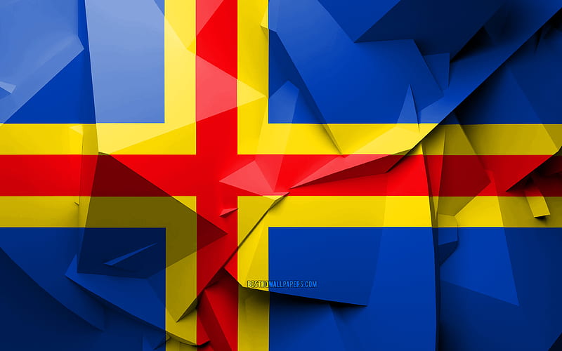 Flag of Aland Islands, geometric art, European countries, Aland Islands flag, creative, Aland Islands, Europe, Aland Islands 3D flag, national symbols, HD wallpaper