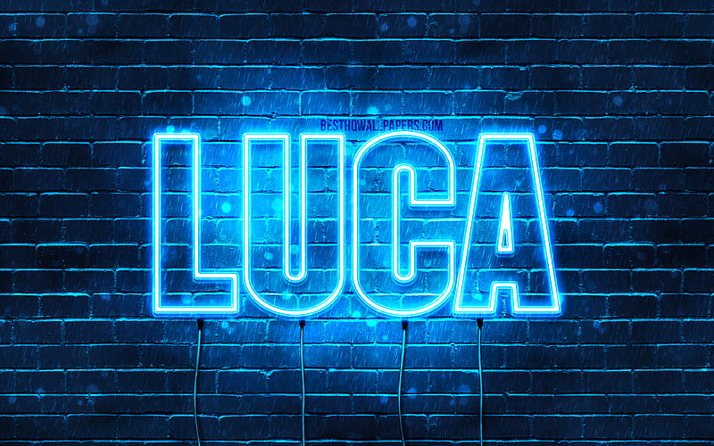 Luca with names, horizontal text, Luca name, blue neon lights, with Luca name, HD wallpaper