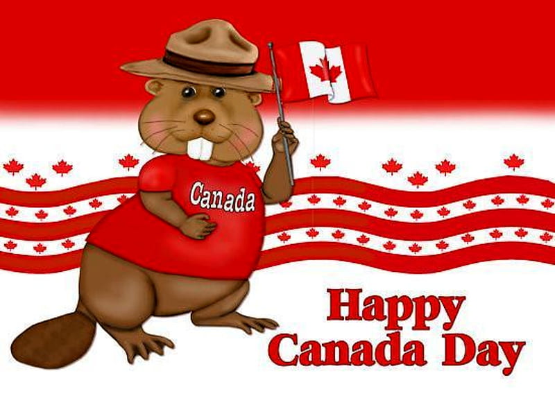 Happy Canada Day, Day, Beaver, Red, Brown, Canada, White, Happy, Hat, HD wallpaper