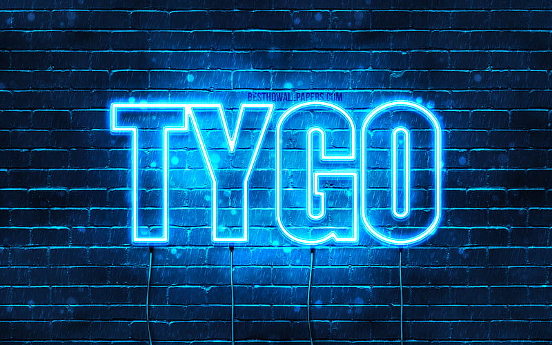 Tygo with names, Tygo name, blue neon lights, Happy Birtay Tygo, popular dutch male names, with Tygo name, HD wallpaper