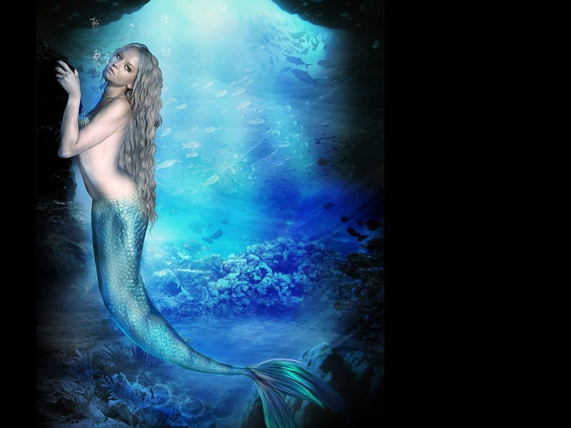 MERMAID DREAM, mermaid, fantasy, blue, ocean, HD wallpaper
