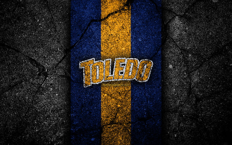Toledo Rockets american football team, NCAA, yellow blue stone, USA, asphalt texture, american football, Toledo Rockets logo, HD wallpaper