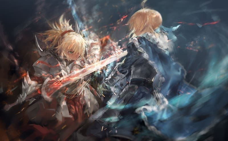 Anime, Knight, Saber (Fate Series), Artoria Pendragon, Fate/apocrypha, Mordred (Fate/apocrypha), Saber Of Red (Fate/apocrypha), Fate Series, HD wallpaper