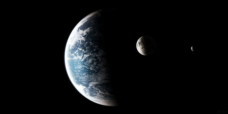Moon and Planet from Space, HD wallpaper
