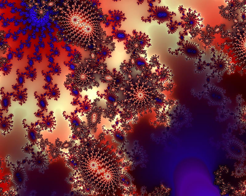 Fractal Star Patterns, red, abstract, blue, fractal, HD wallpaper