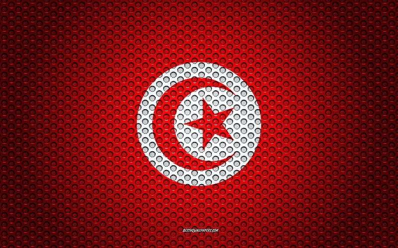 Flag of Tunisia creative art, metal mesh texture, Tunisia flag, national symbol, Tunisia, Africa, flags of African countries, HD wallpaper