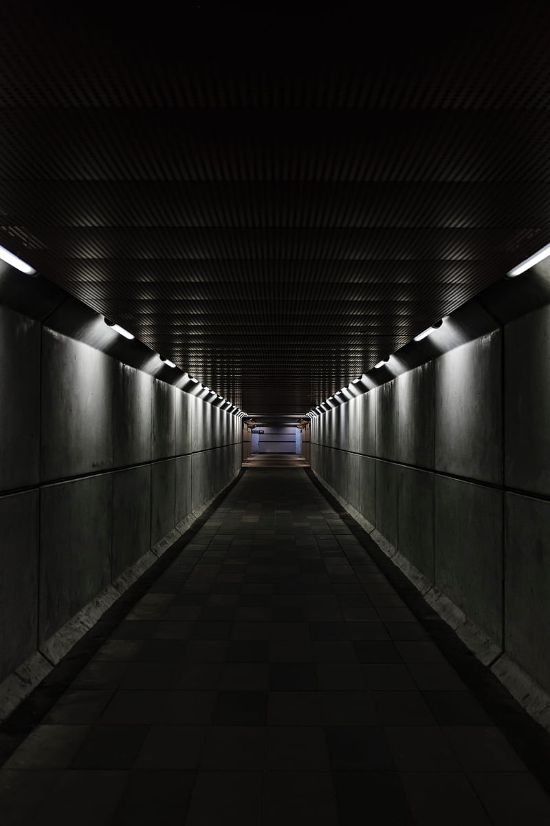 tunnel, corridor, dark, gray, HD phone wallpaper