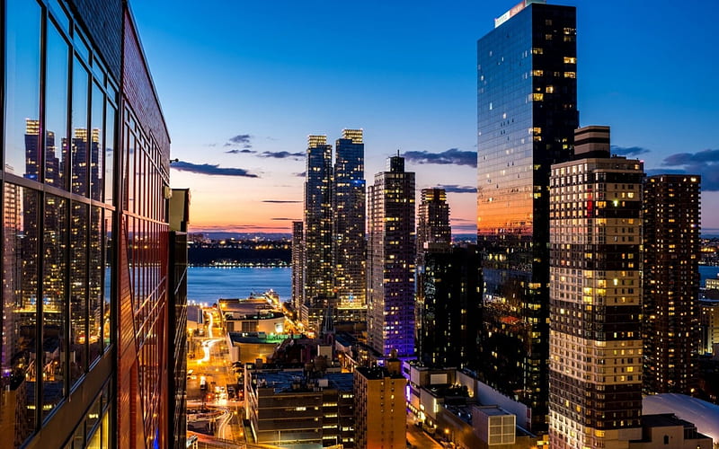 View of New York City Skyline at Night, architecture, Manhattan, buildings, New  York City, HD wallpaper | Peakpx