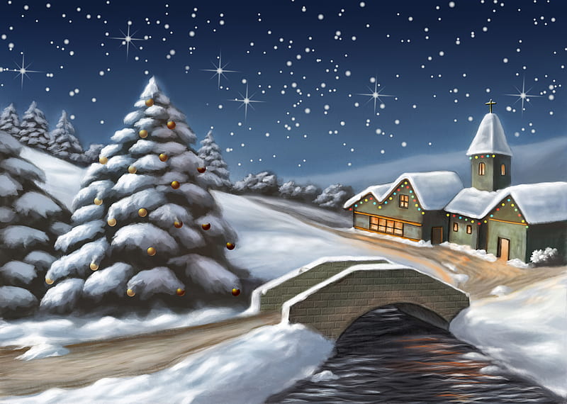 Paisaje navideño, navidad, noche, invierno, paisaje, Fondo de pantalla HD |  Peakpx