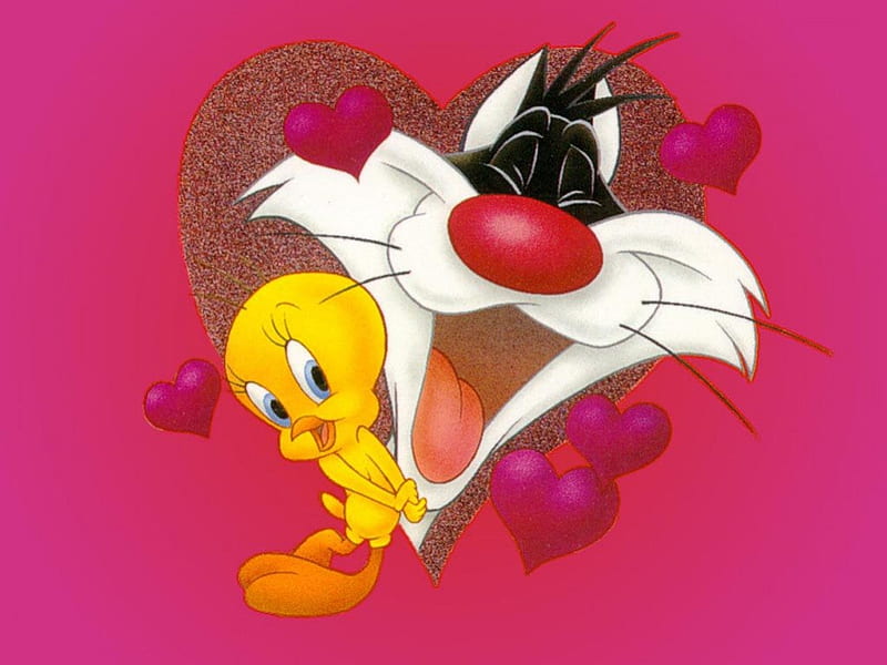 Sylvester & Tweety, cartoons, looney tunes, cartoon, corazones, animacion,  warner brothers, HD wallpaper | Peakpx