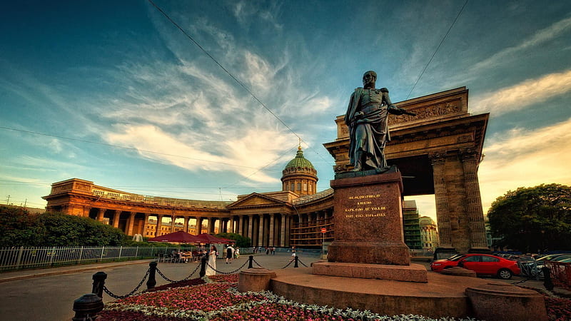 nevsky prospekt, kazanskaya square, monument, saint petersburg, HD wallpaper