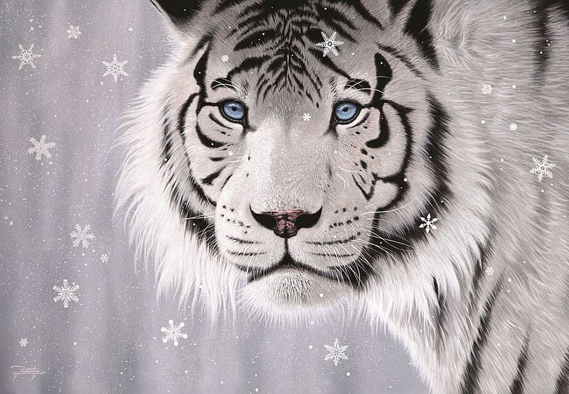 Cystal Eyes, bengal, tiger, snow, white, eyes, HD wallpaper