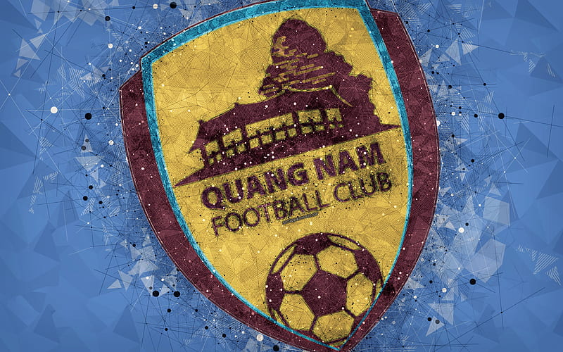 Quang Nam FC geometric art, logo, blue background, Vietnamese football club, V-League 1, Quan Nam, Vietnam, football, HD wallpaper