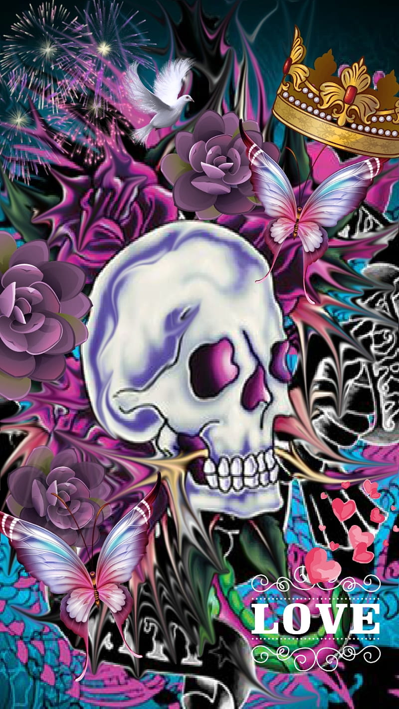 Rambler, butterfly, crown, day, dead, love, skull, sugar, HD phone wallpaper
