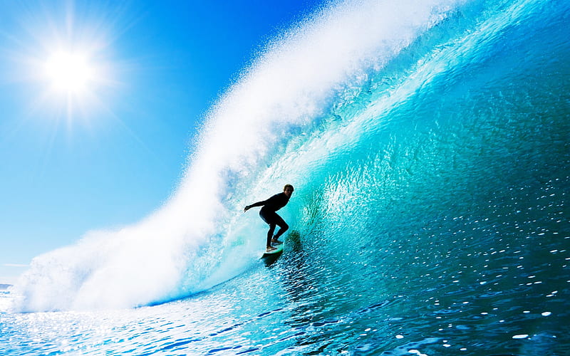 Summer sunshine ocean surfing, HD wallpaper