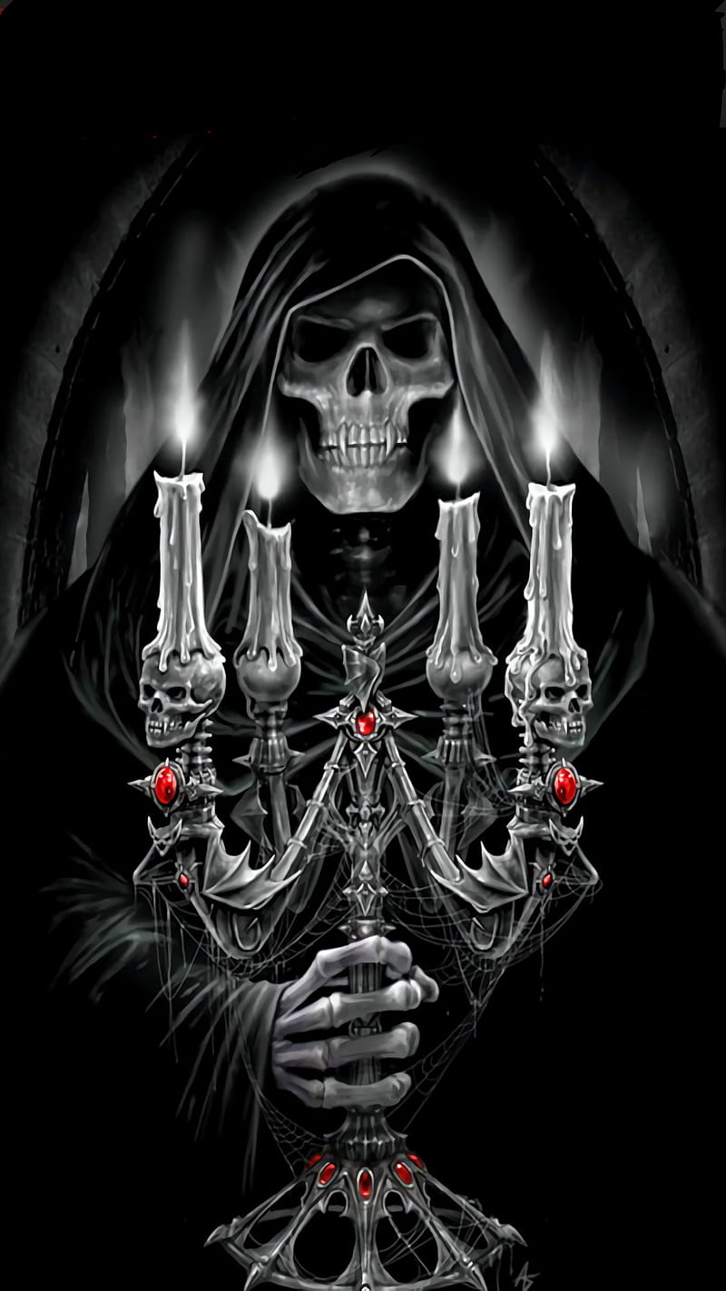 Scary skull, candels, devil, halloween, horror, HD phone wallpaper