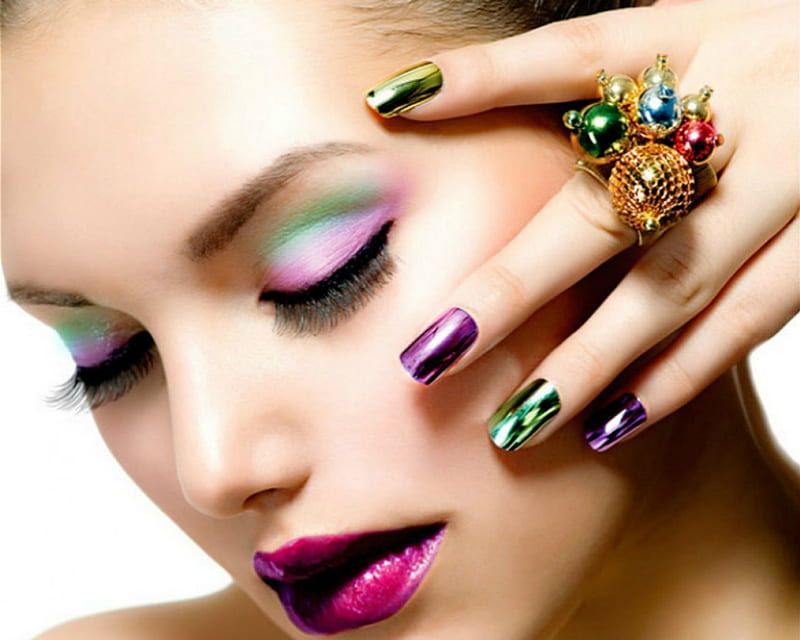 Make Up and Nail Art, art, model, face, nails, woman, HD wallpaper