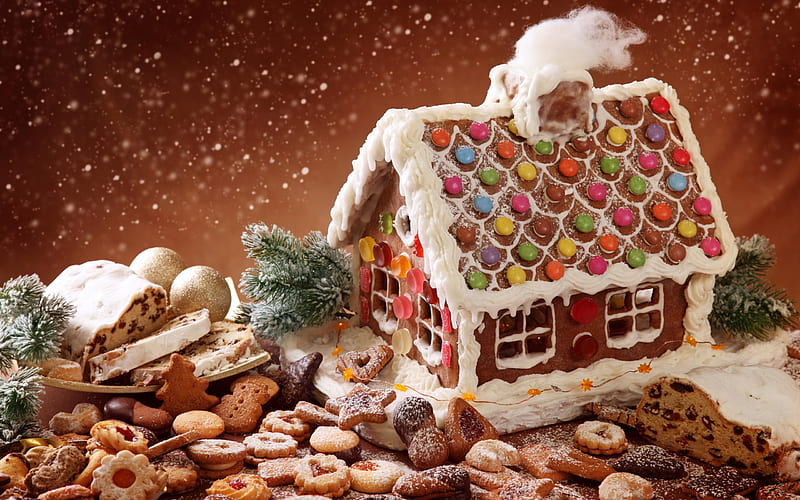 Gingerbread House, pretty, house, bonito, magic, xmas, sweet, graphy, gingerbread, magic christmas, beauty, happy holidays, lovely, holiday, christmas, houses, colors, new year, happy new year, cookies, cute, merry christmas, HD wallpaper