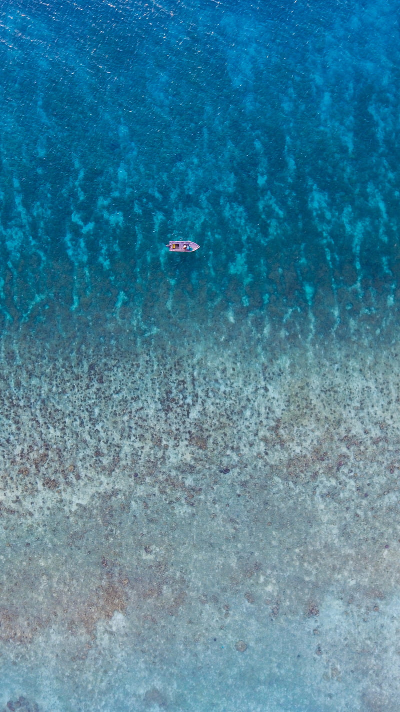 Small Boat, apple, areal, blue, fish, maldives, reef, samsung, sea, HD phone wallpaper