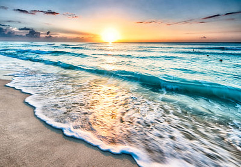 Sunrise over beach, Water, Coast, Sea, Outdoor, HD wallpaper