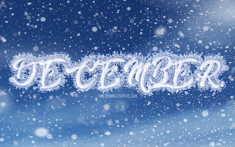 December snowfall, blue background, winter, December concepts, creative, December month, winter months, HD wallpaper