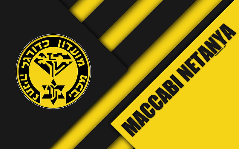 Maccabi Netanya FC black yellow abstraction, material design, Israeli football club, emblem, logo, Ligat HaAl, Netanya, Israel, football, Israeli Premier League, HD wallpaper