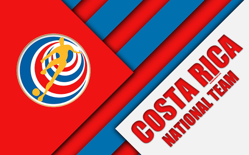 Costa Rica national football team material design, emblem, North America, red blue abstraction, Costa Rican Football Federation, logo, football, Costa Rica, coat of arms, HD wallpaper