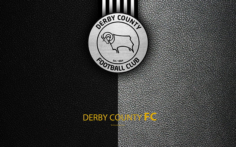 Derby County FC English football club, logo, Football League Championship, leather texture, Derby, UK, EFL, football, Second English Division, HD wallpaper