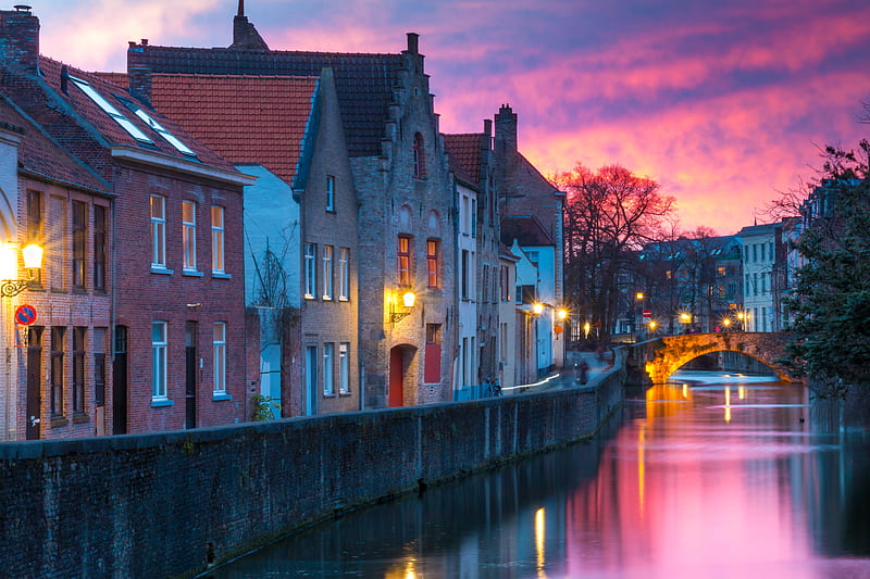Towns, Bruges, Belgium, Bridge, Building, Canal, House, HD wallpaper