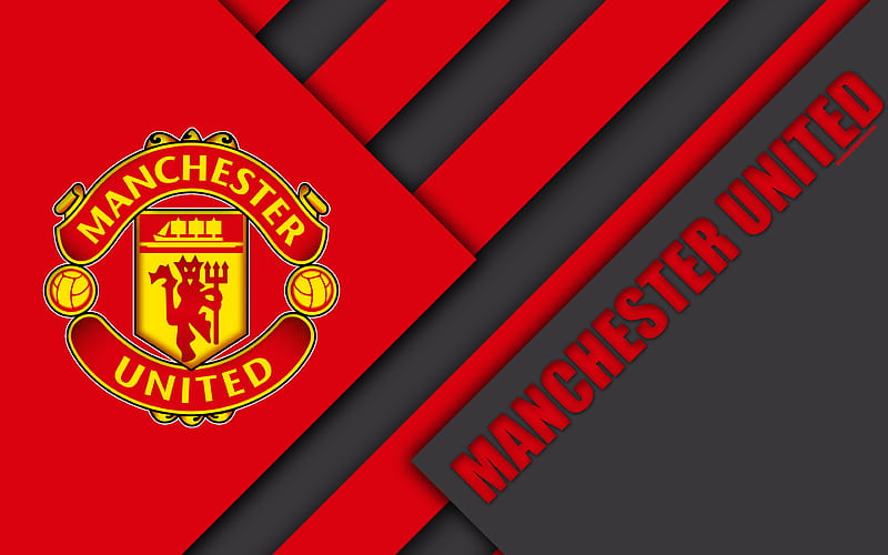 Manchester United, MU, logo, black red abstraction, Premier League, England, football, material design, HD wallpaper