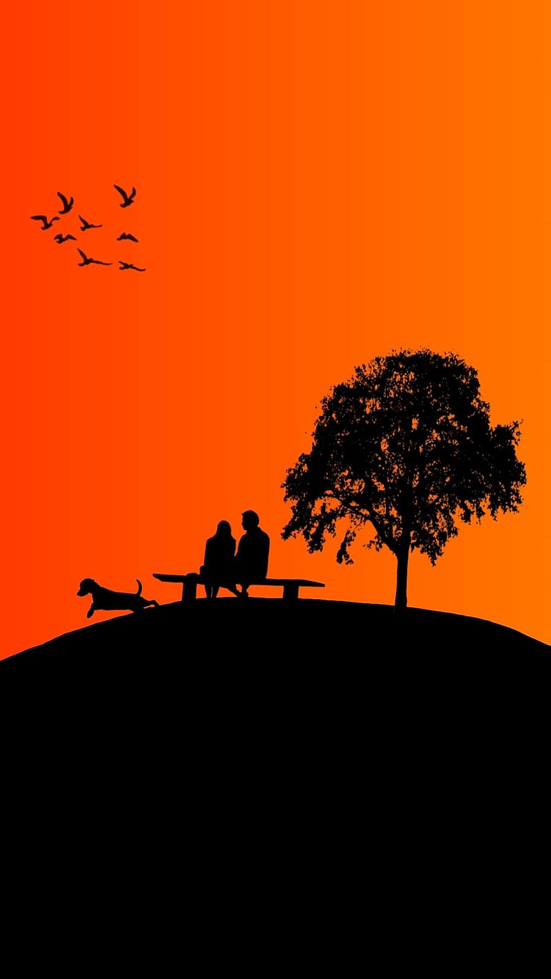 Cute Couple Love, Silhouette, love, care, affection, sunset, HD phone wallpaper