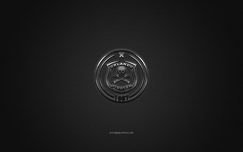 Orlando Pirates FC, South African football club, South African Premier Division, silver logo, gray carbon fiber background, football, Johannesburg, South Africa, Orlando Pirates logo, HD wallpaper