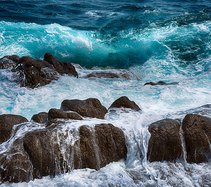 ROCKS, blue, rock, sea, summer, water, wave, HD wallpaper | Peakpx