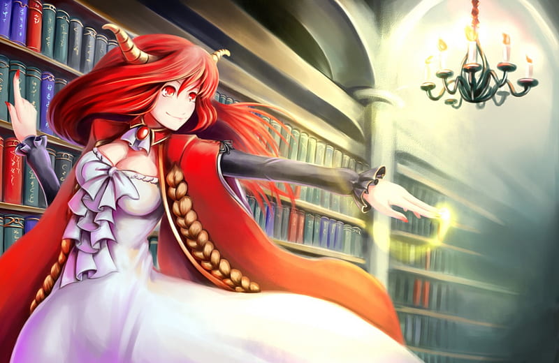 Wallpaper girl, red, the dark background, sword, anime, the devil, red,  girl for mobile and desktop, section прочее, resolution 1920x1200 - download