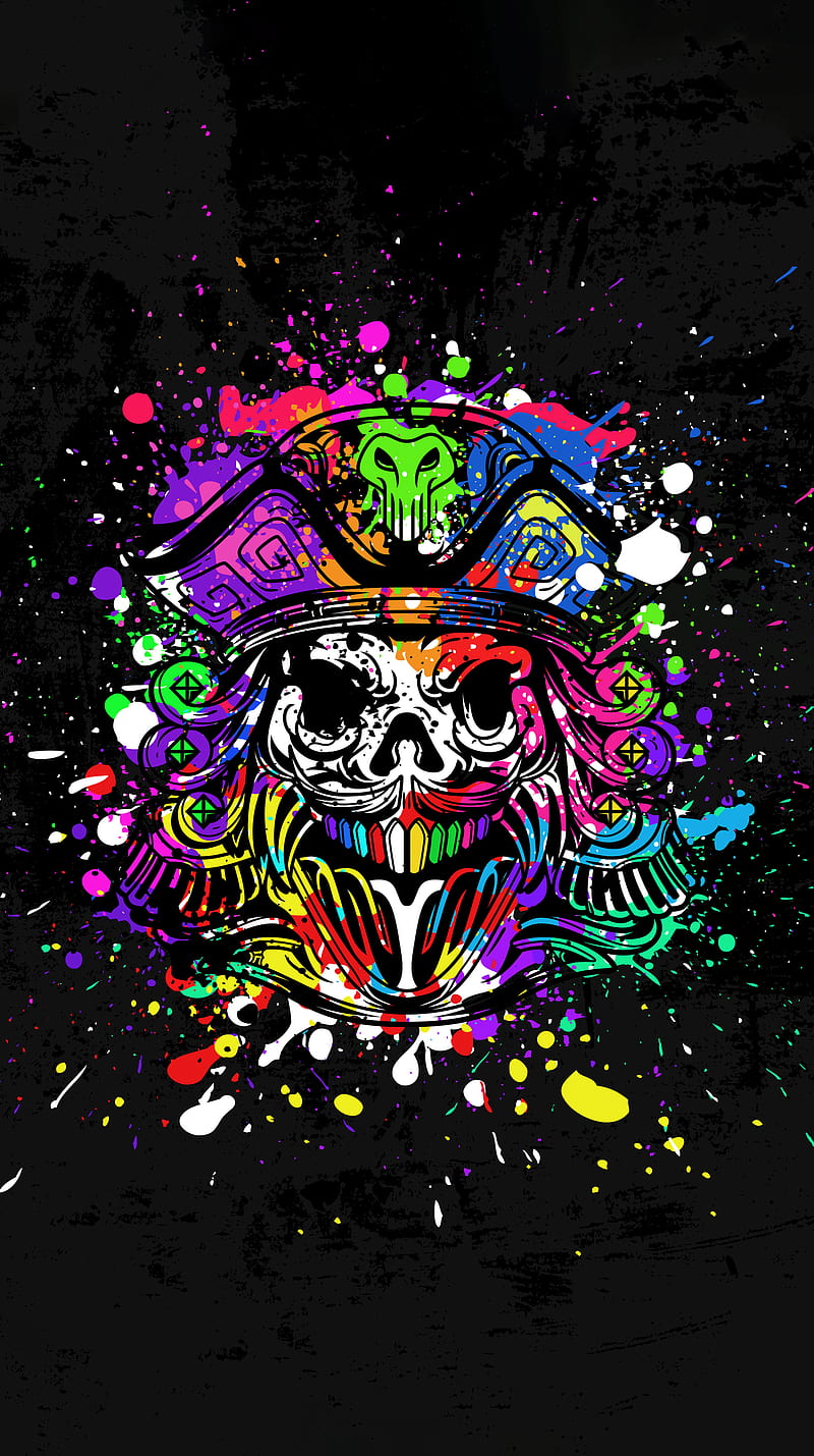digital art, artwork, skull, black background, colorful, HD phone wallpaper