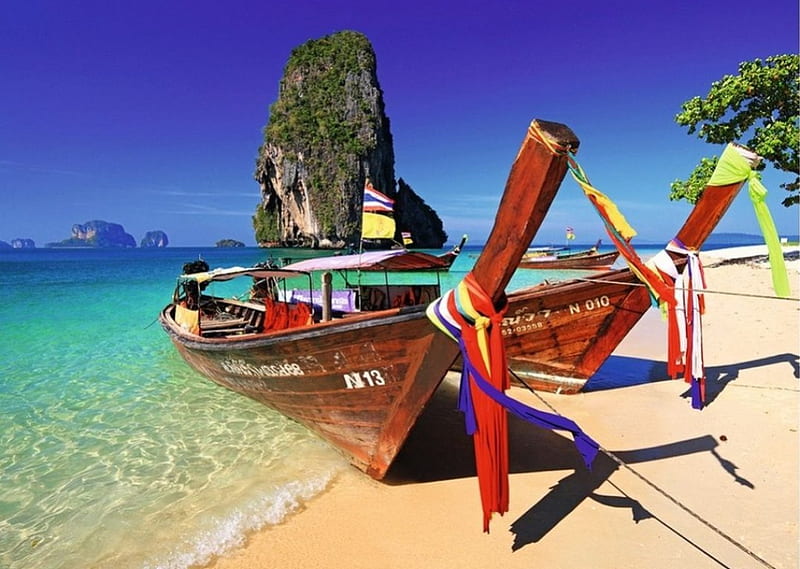 Phra-Nang Beach, Krabi, Thailand, rocks, water, nature, sea, landscape, HD wallpaper