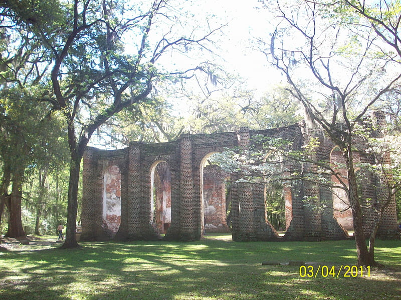 Old Sheldon Church Entrance, carolina, south, church, beaufort, HD wallpaper