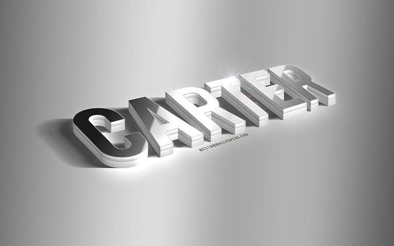 Carter, silver 3d art, gray background, with names, Carter name, Carter greeting card, 3d art, with Carter name, HD wallpaper