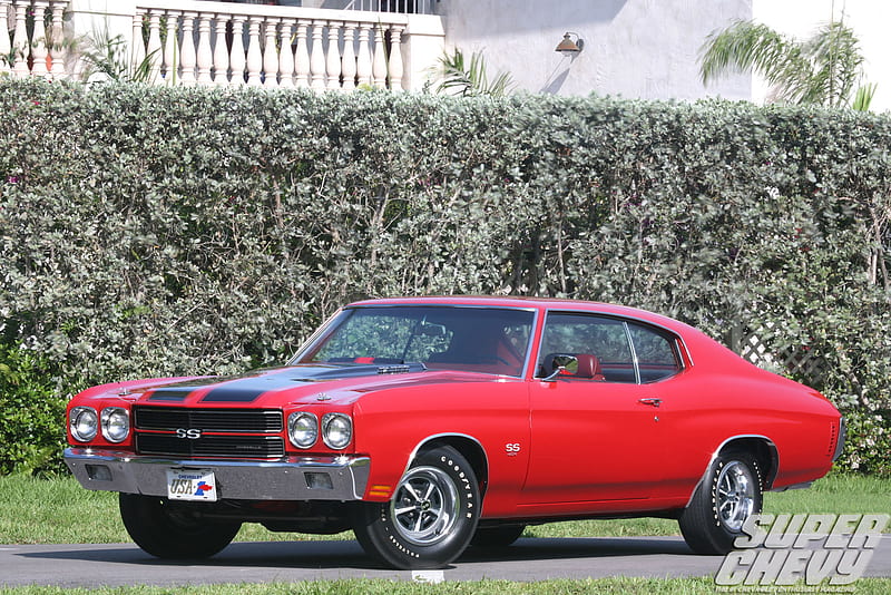 '70 Chevelle LS-6, chevy, 1970, red, bowtie, HD wallpaper