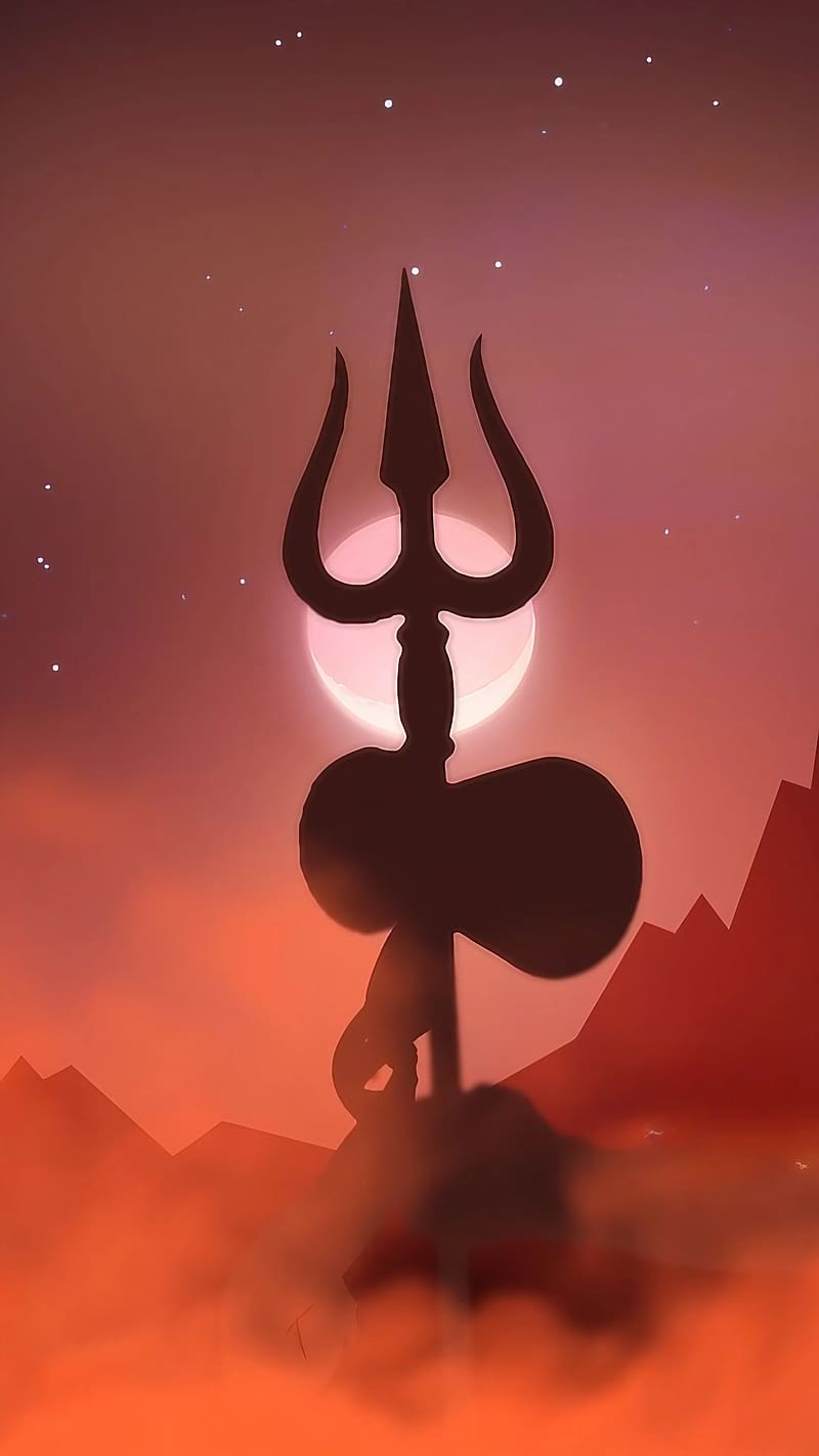 Mahakal Trishul, A Trishul silhouette, mahakal, lord, god, silhouette, HD phone wallpaper