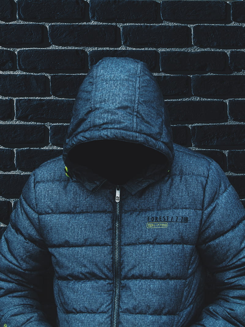 person with head down wearing blue zip-up jacket leaning on wall, HD phone wallpaper