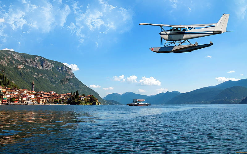 Seaplane over Southern Europe Islands, islands, plane, seaplane, Southern Europe, HD wallpaper