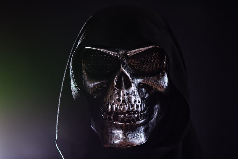 mask, skull, hood, dark, HD wallpaper