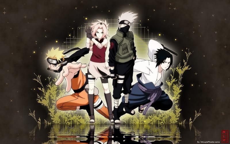 team kakashi in memory, sakura, naruto, sasuke, kakashi, HD wallpaper